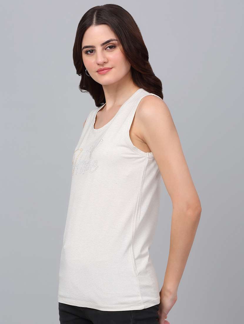 women off white cotton tank t-shirt - 21529448 -  Standard Image - 1