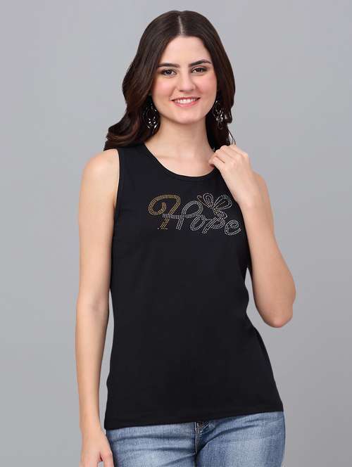 women black cotton tank t-shirt - 21529453 -  Standard Image - 0