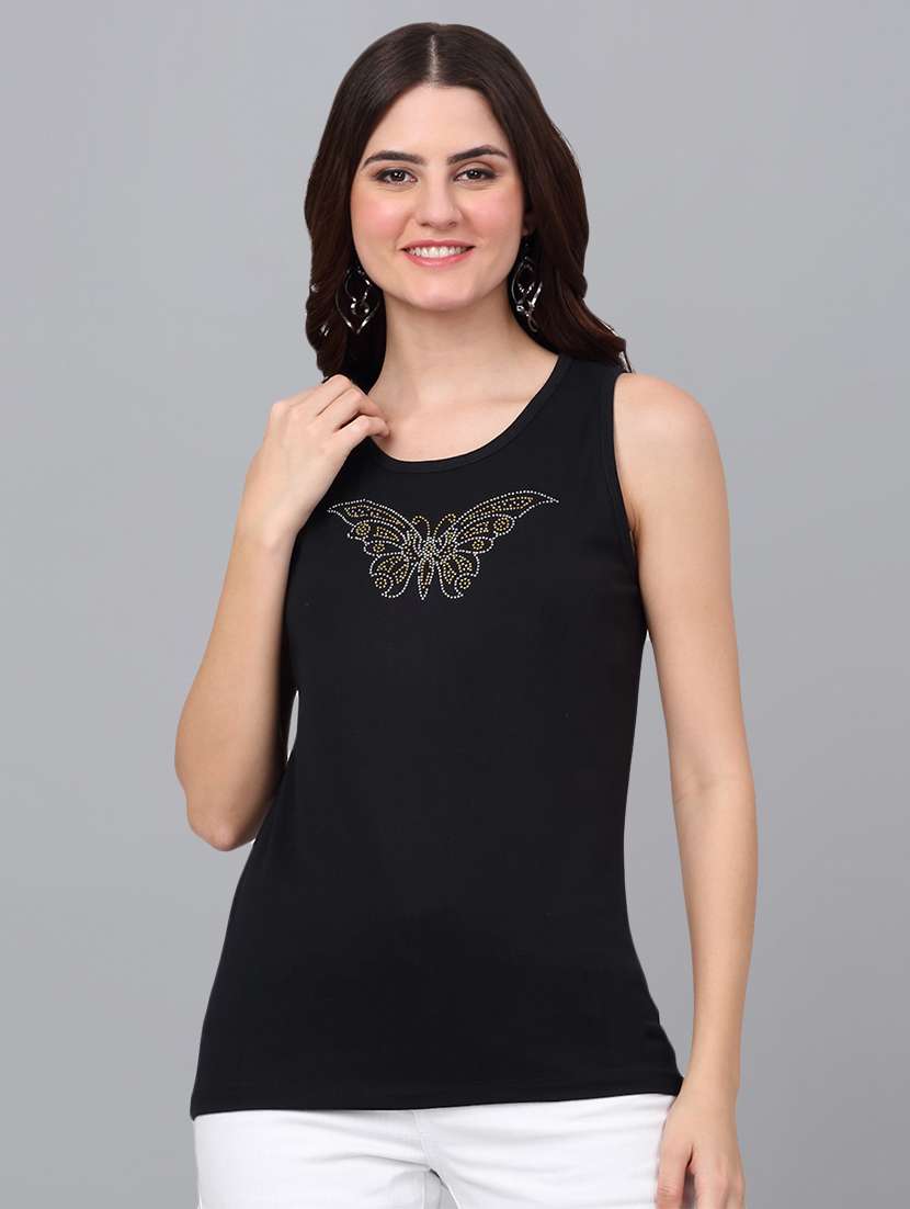 women black cotton tank t-shirt