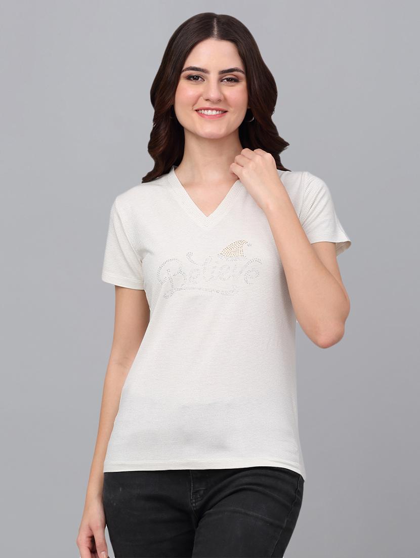 women off white cotton regular t-shirt - 21529460 - Zoom Image - 0