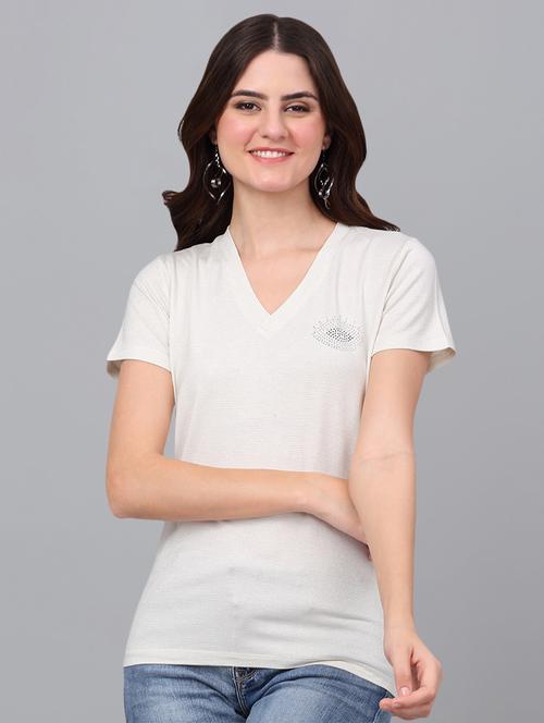 women off white cotton regular t-shirt - 21529462 - Standard Image - 0