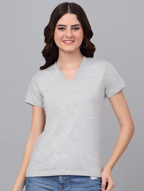 women grey cotton regular t-shirt - 21529463 - Standard Image - 0