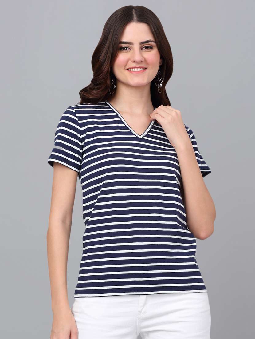 women navy blue cotton regular t-shirt