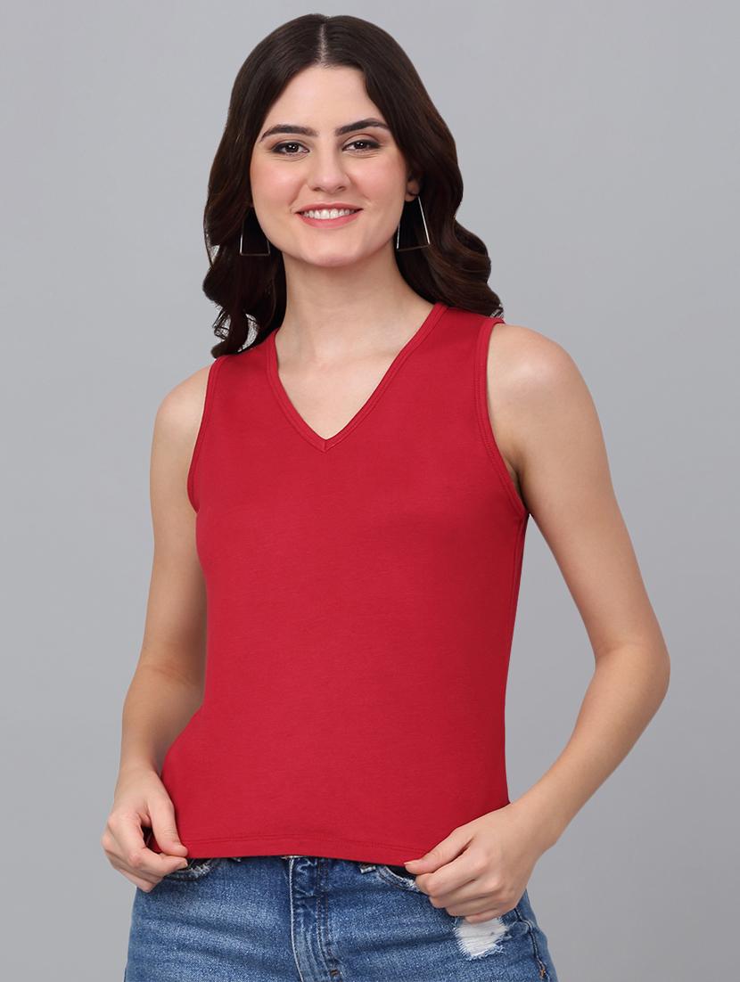 women red cotton regular t-shirt - 21529475 -  Zoom Image - 0