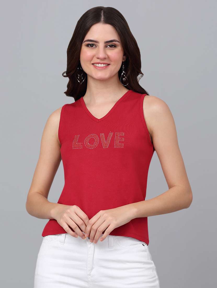 women red cotton regular t-shirt