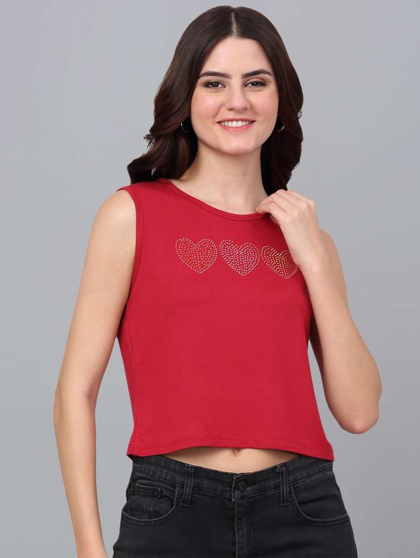 women red cotton crop t-shirt