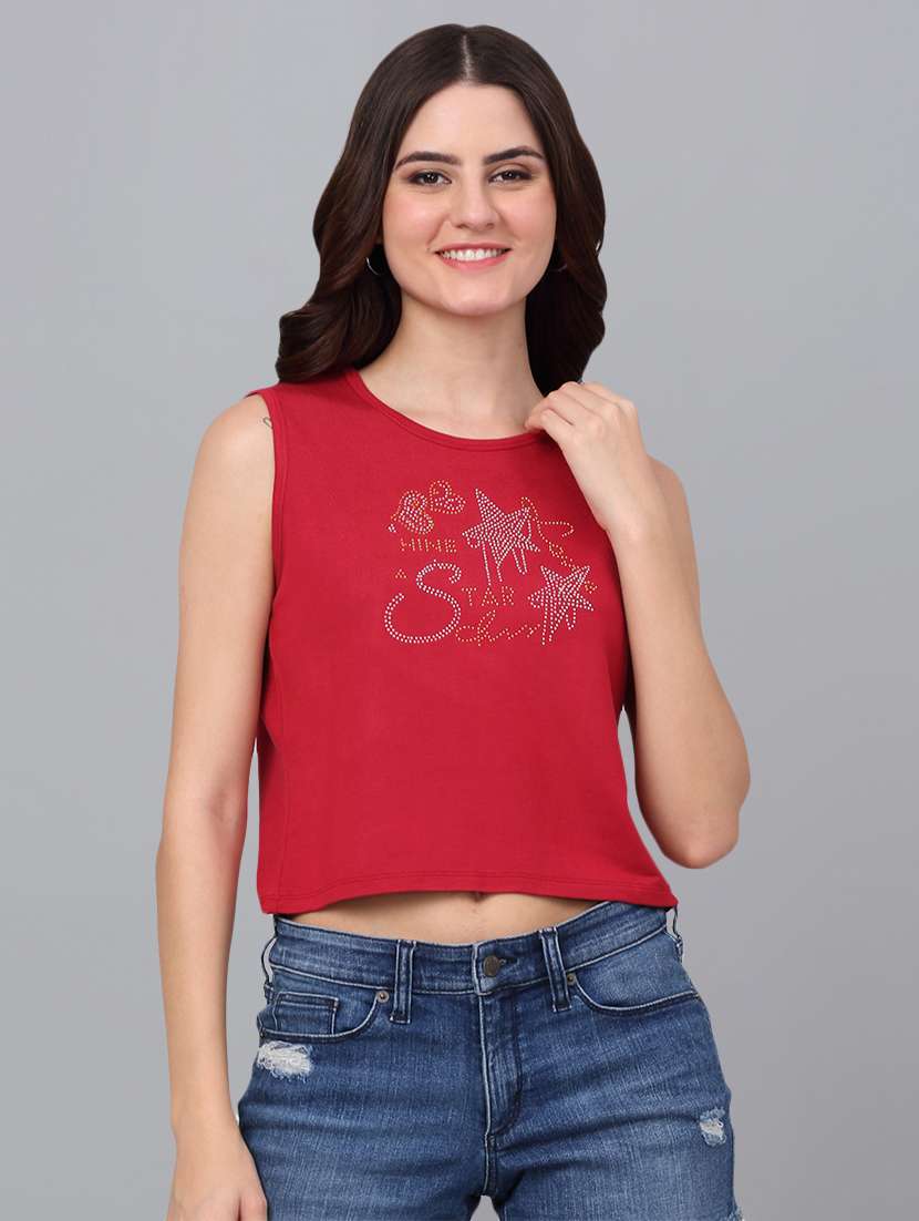 women red cotton crop t-shirt