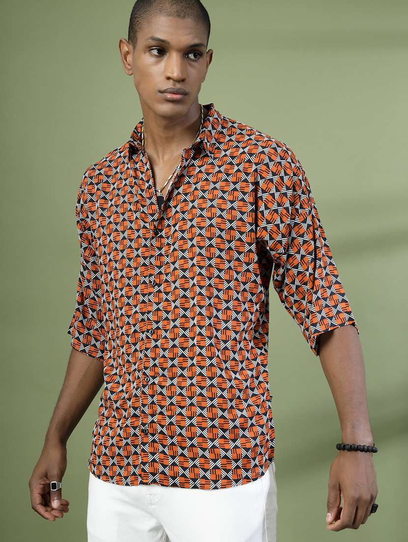 men geometric short sleeve casual shirt