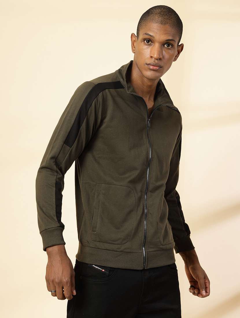 men olive color block jacket - 21529613 -  Standard Image - 1