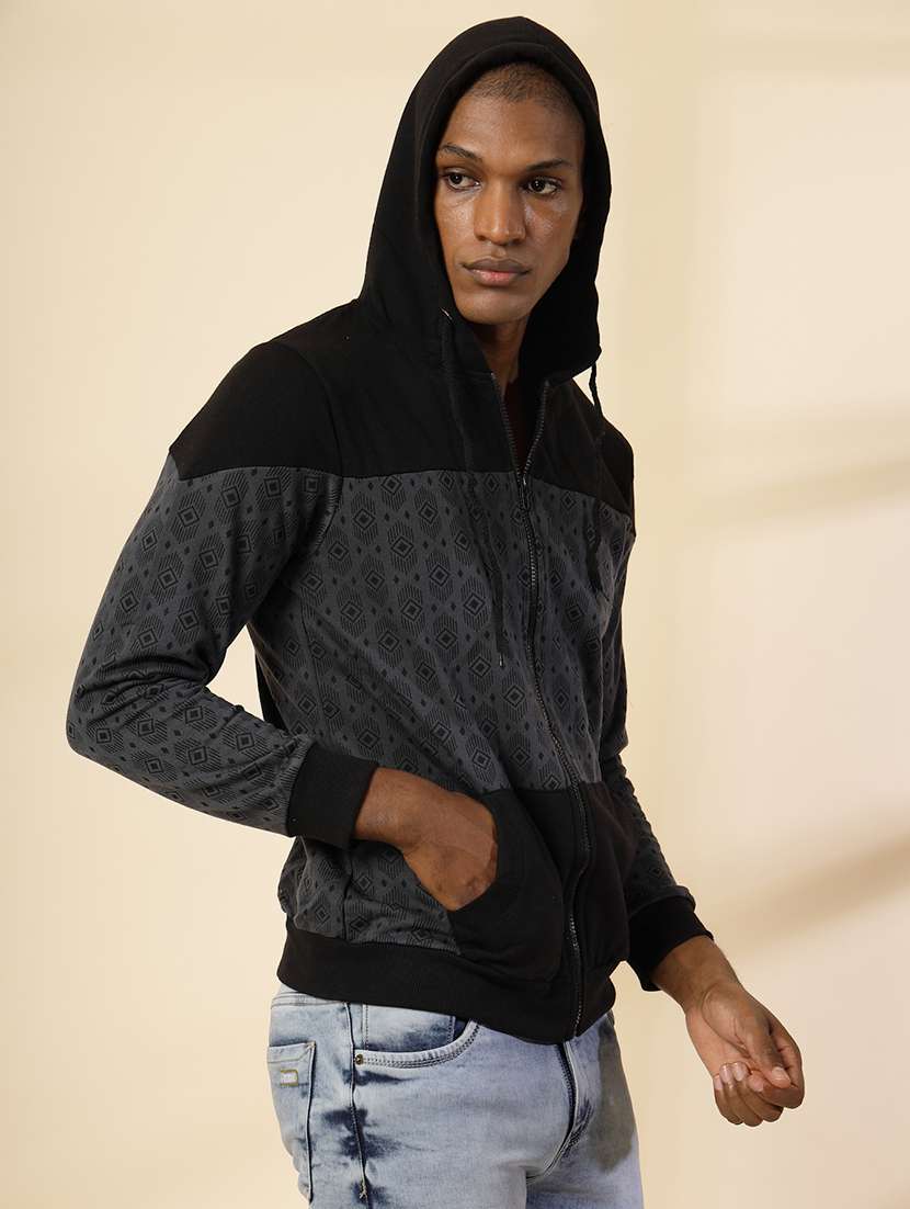 men grey color block sweatshirt - 21529615 -  Standard Image - 1