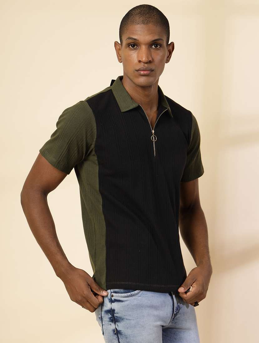 men polo neck color block t-shirt - 21529621 -  Standard Image - 1
