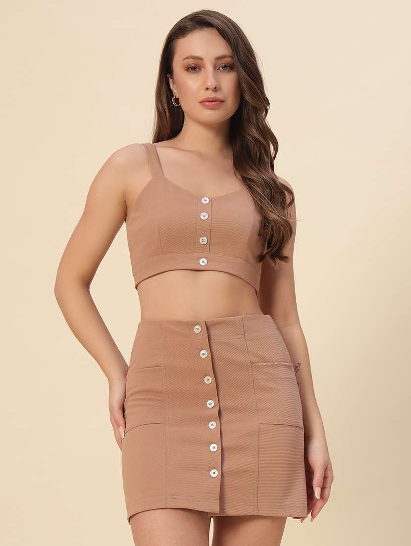 women solid top and skirt co-ord set