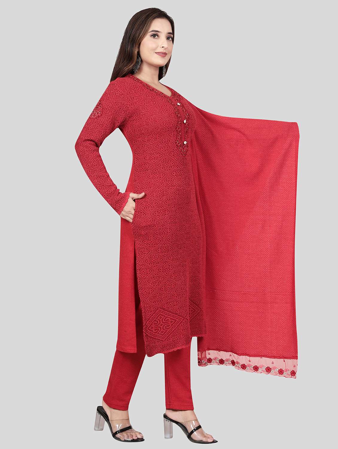 Women Long Sleeve Self-designed Woolen Suit Set - 21529655 -  Standard Image - 1