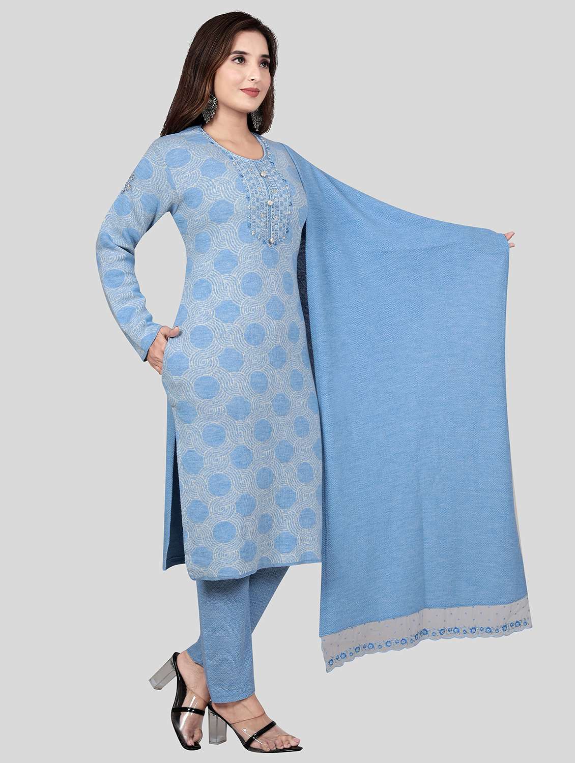 Women Long Sleeve Self-designed Woolen Suit Set - 21529660 -  Standard Image - 1