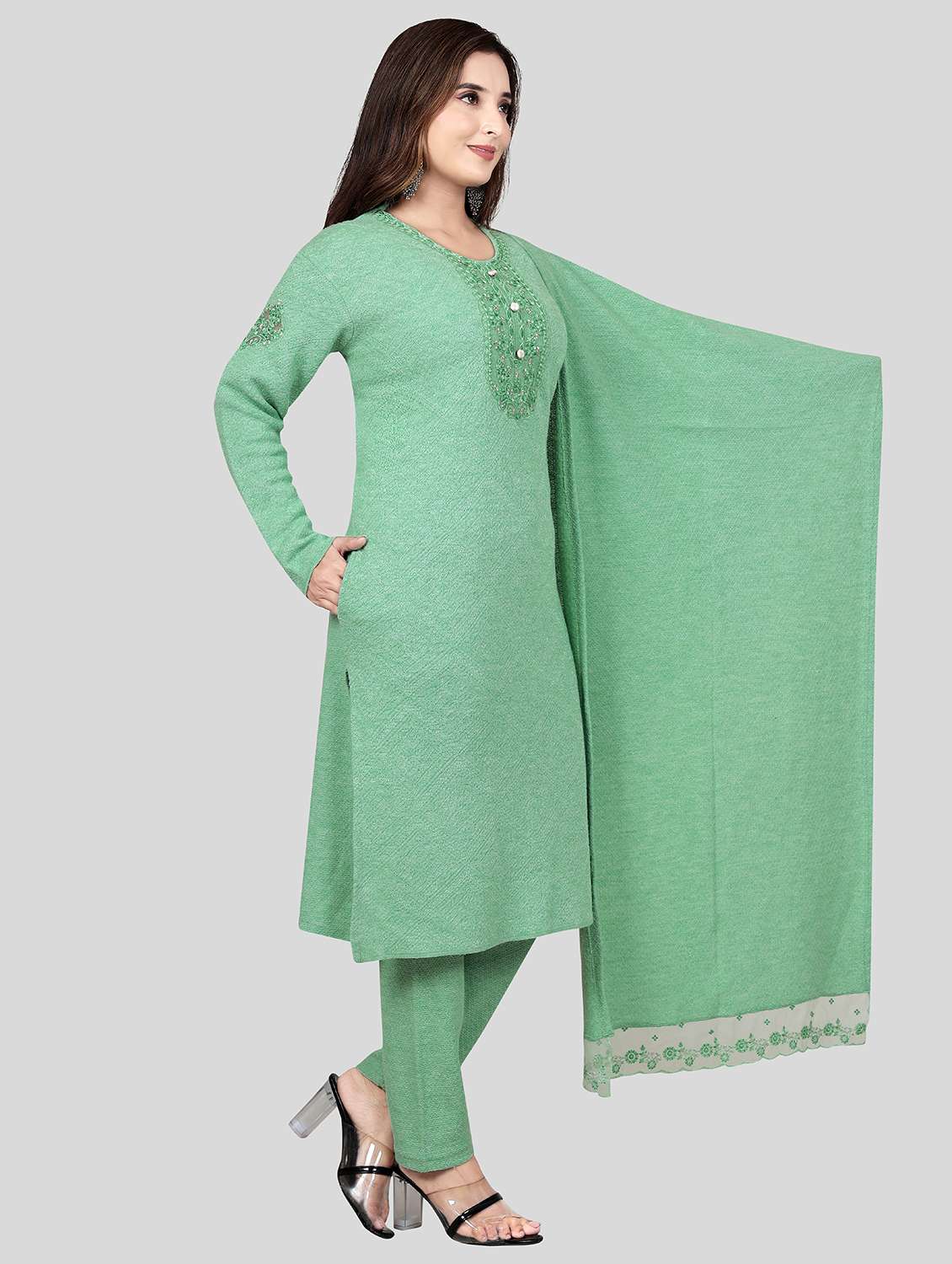 Women Long Sleeve Self-designed Woolen Suit Set - 21529662 -  Standard Image - 1