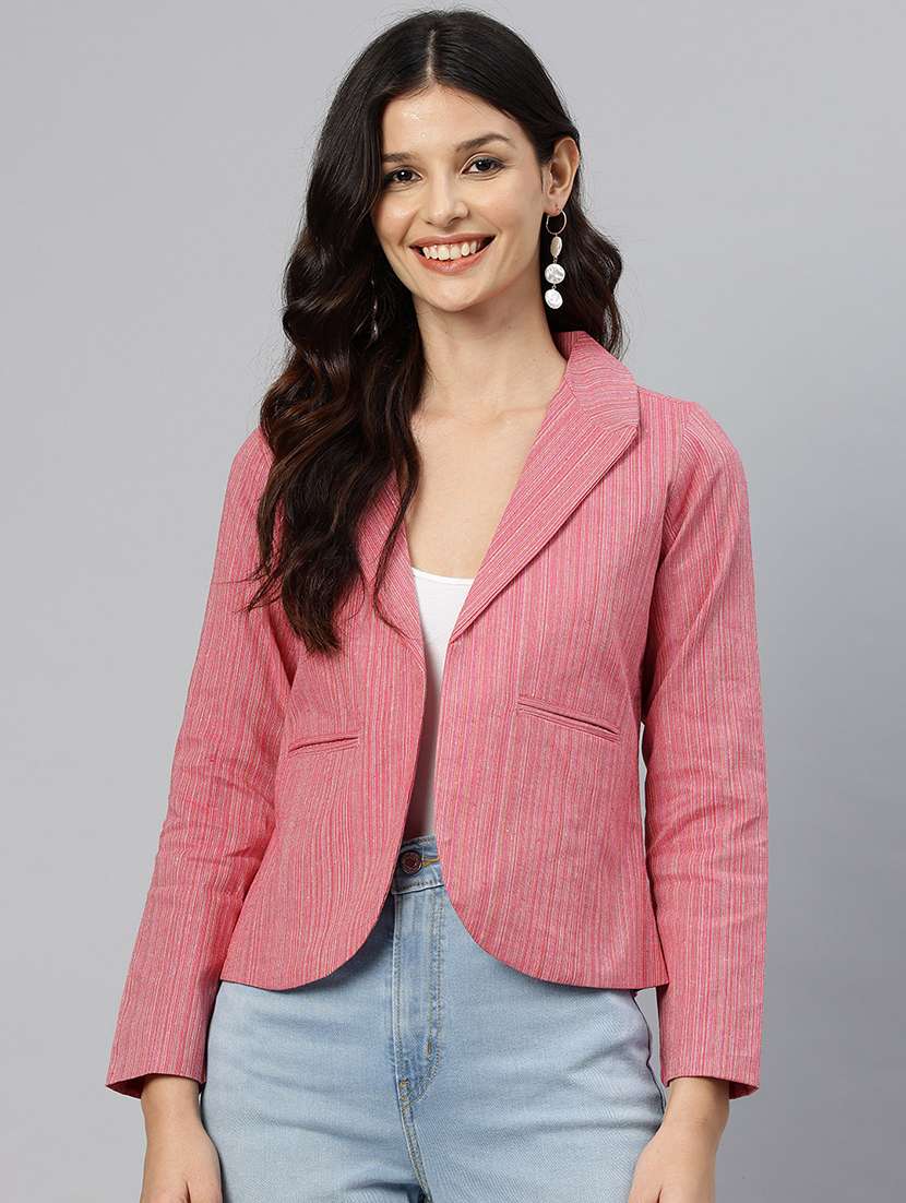 women striped long sleeve single breasted blazer