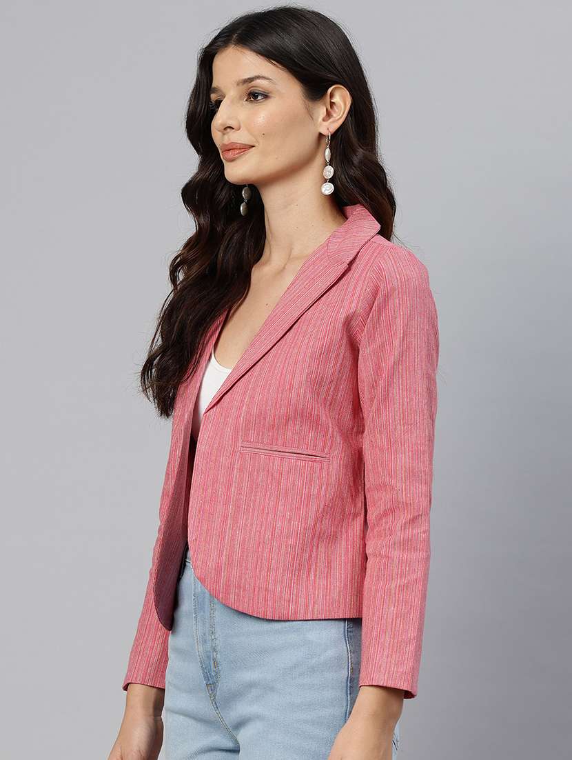 women striped long sleeve single breasted blazer - 21529698 -  Standard Image - 1