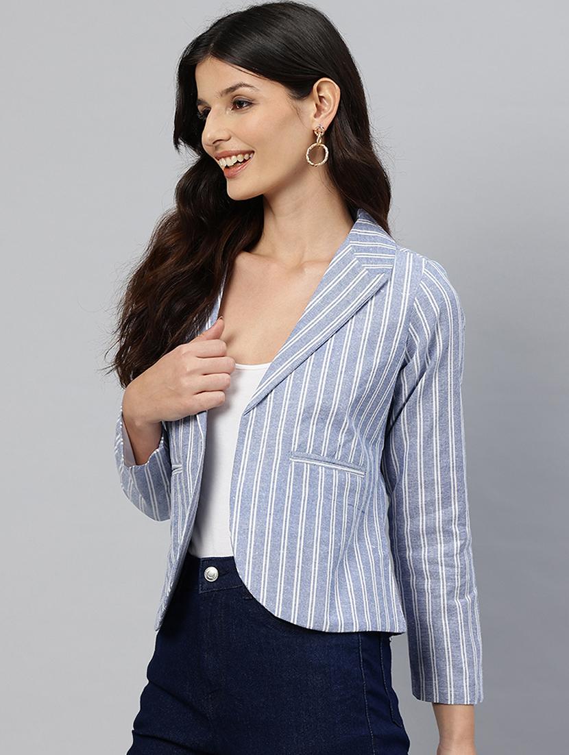 women striped long sleeve single breasted blazer - 21529699 - Standard Image - 1