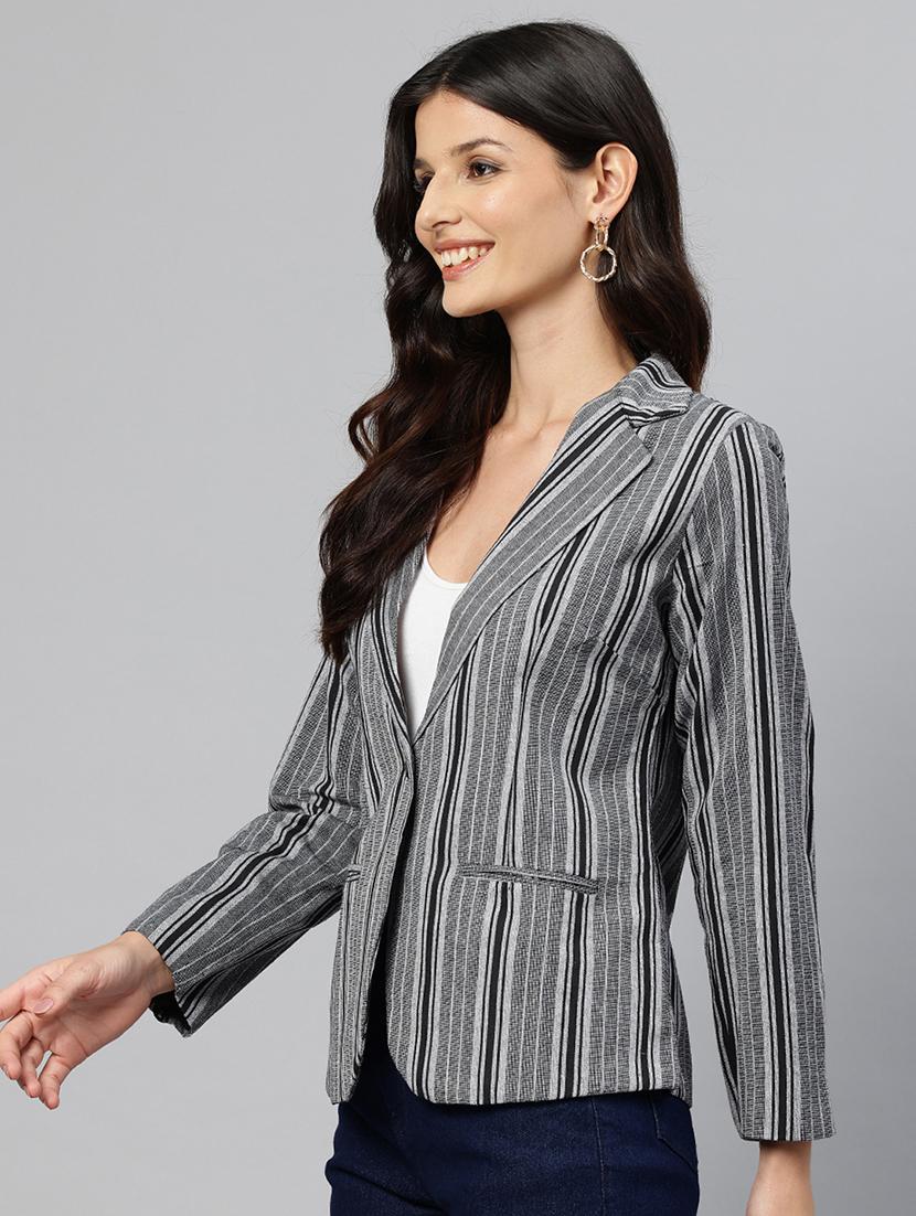 women striped long sleeve single breasted blazer - 21529701 -  Standard Image - 1