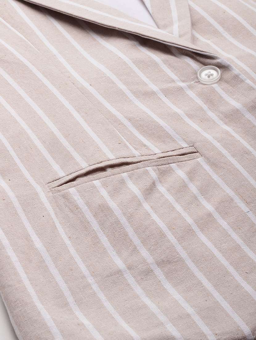 women striped long sleeve single breasted blazer - 21529702 -  Standard Image - 4