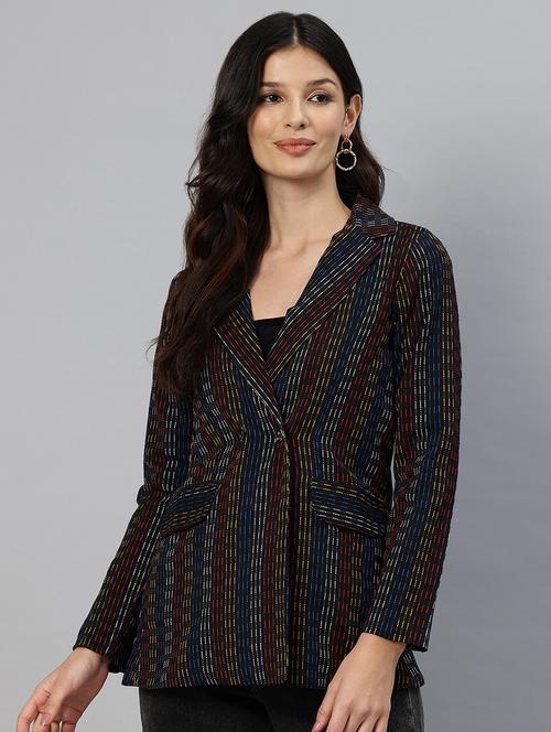 women striped long sleeve double breasted blazer - 21529706 - Standard Image - 0