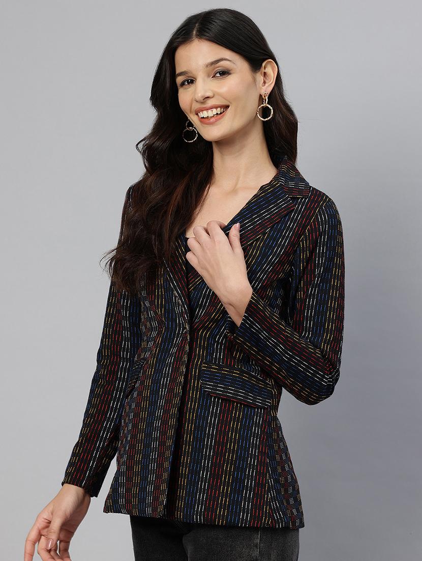 women striped long sleeve double breasted blazer - 21529706 - Standard Image - 1
