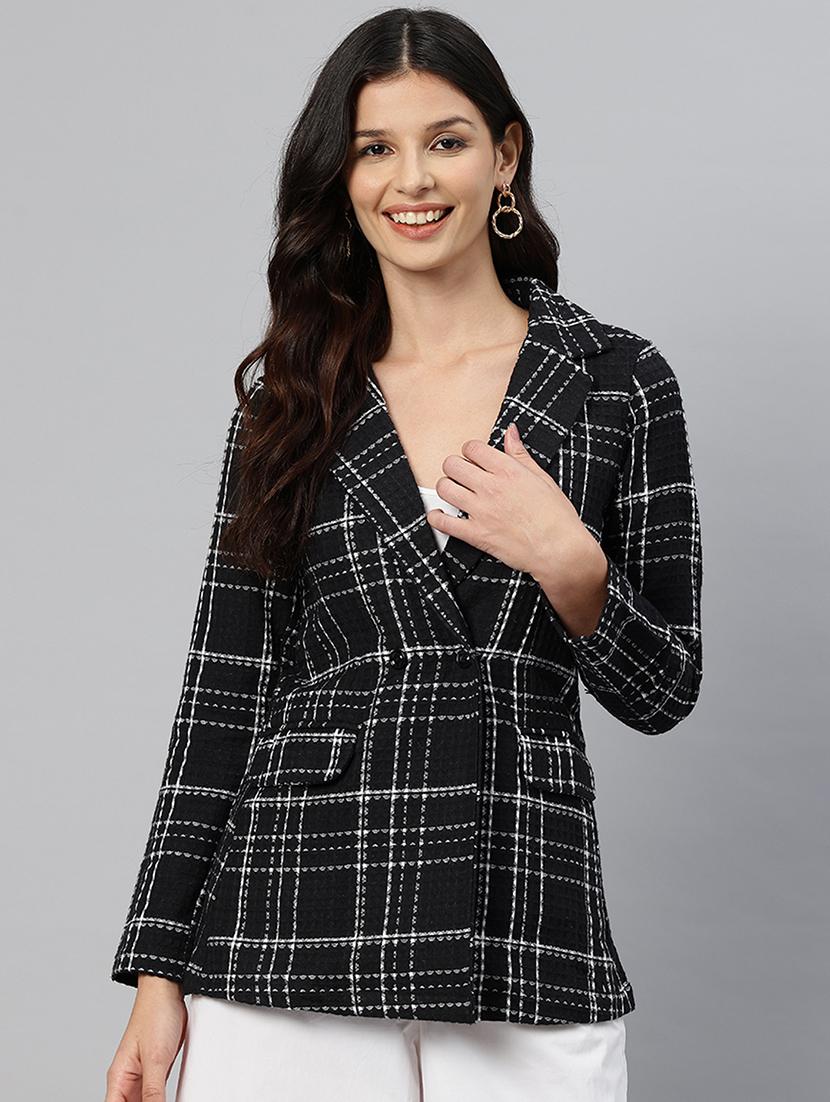 women checkered long sleeve double breasted blazer - 21529711 -  Zoom Image - 0