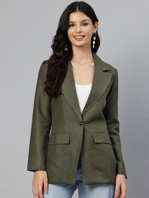 women solid long sleeve single breasted blazer - 21529713 - Standard Image - 0