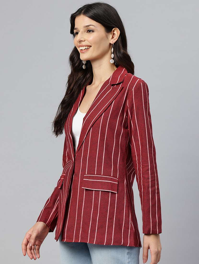 women striped long sleeve single breasted blazer - 21529716 -  Standard Image - 1