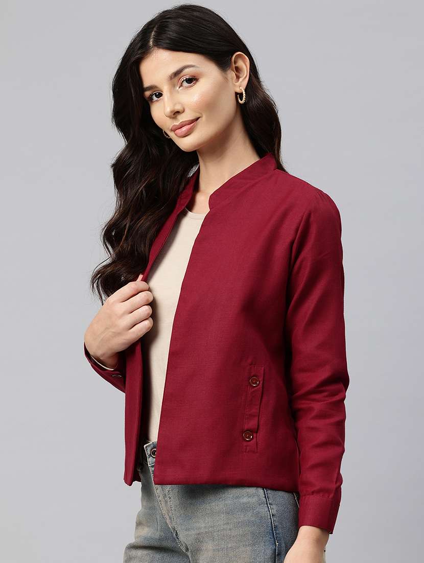 women solid long sleeve mandarin neck casual blazer - 21529719 -  Standard Image - 1