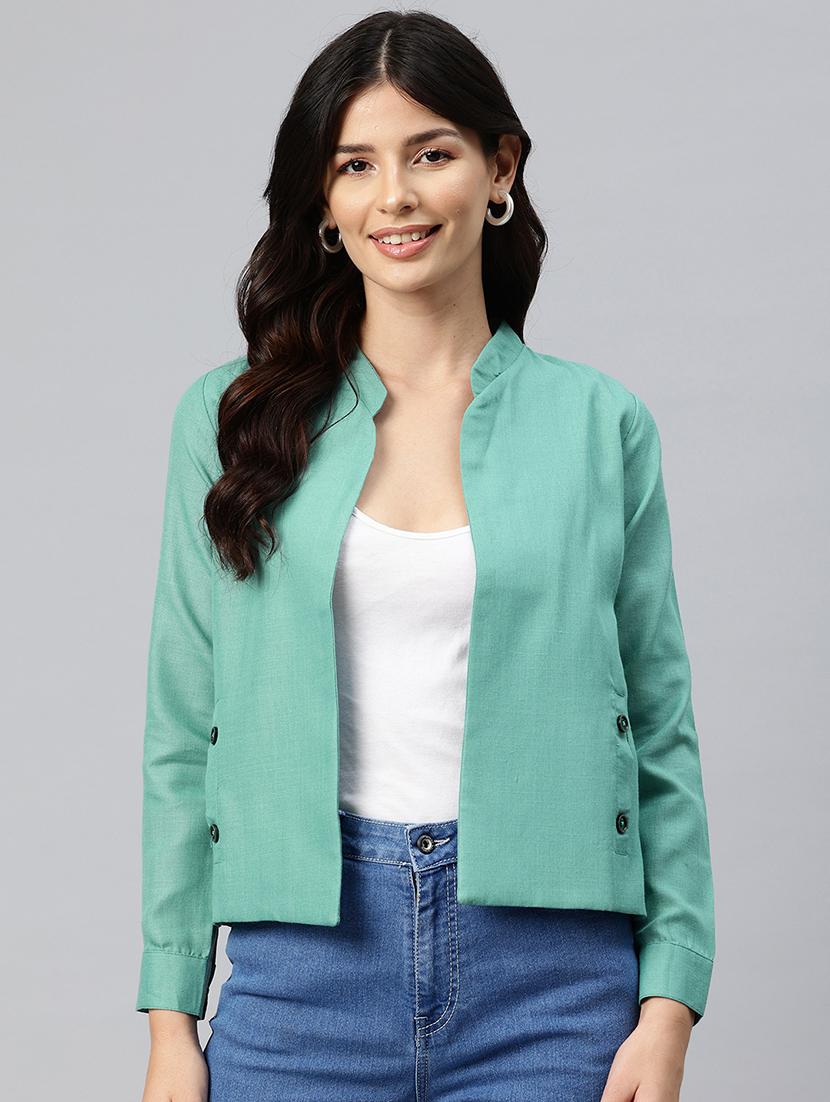 women solid long sleeve mandarin neck casual blazer - 21529721 - Zoom Image - 0