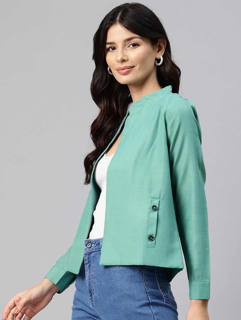 women solid long sleeve mandarin neck casual blazer - 21529721 - Standard Image - 1