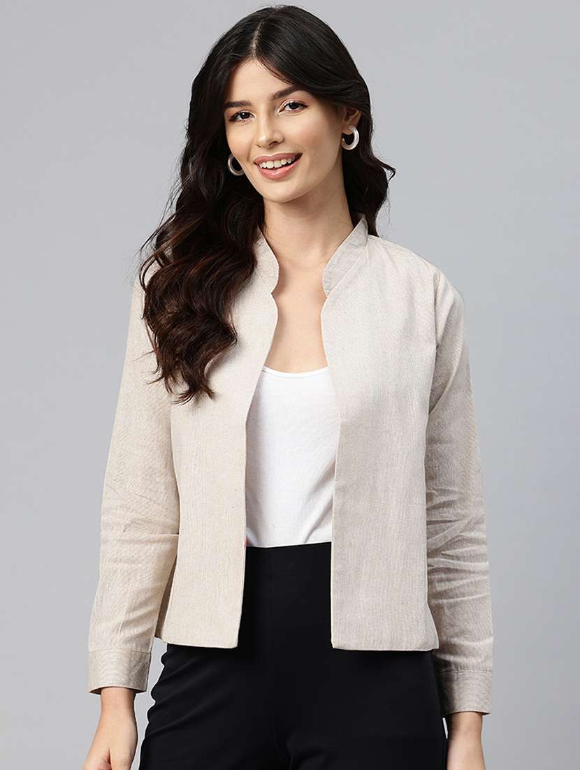 women solid long sleeve mandarin neck casual blazer - 21529722 - Zoom Image - 0