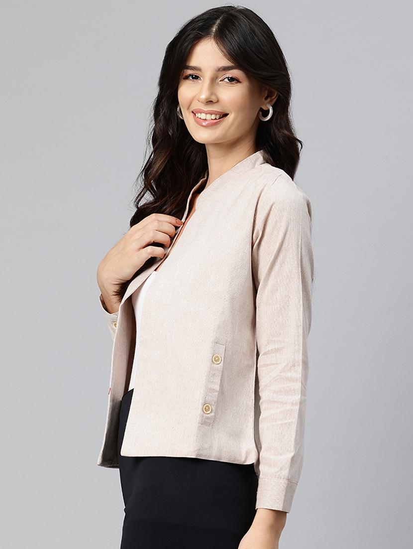 women solid long sleeve mandarin neck casual blazer - 21529722 - Standard Image - 1