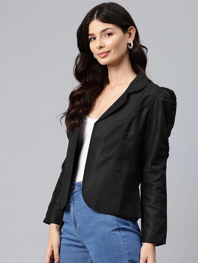 women solid long sleeve lapel collar formal blazer - 21529724 - Standard Image - 1