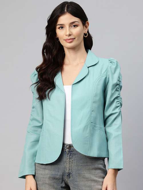 women solid long sleeve lapel collar formal blazer - 21529726 - Standard Image - 0