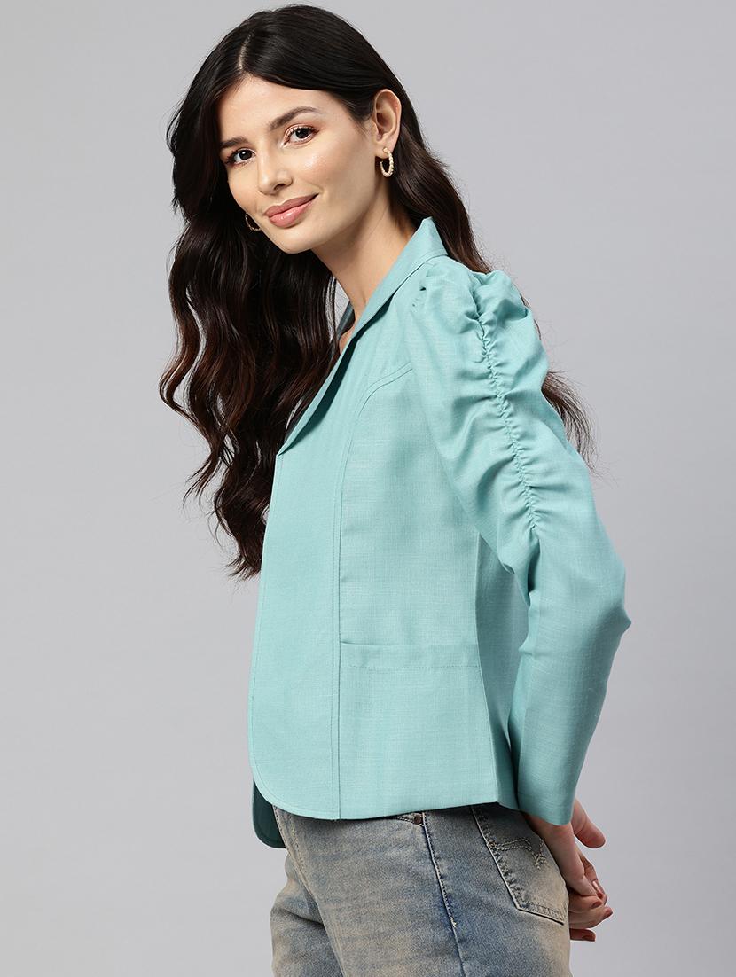 women solid long sleeve lapel collar formal blazer - 21529726 - Standard Image - 1