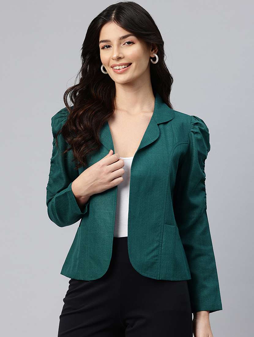 women solid long sleeve lapel collar formal blazer