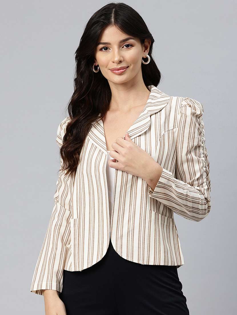 women striped long sleeve formal blazer