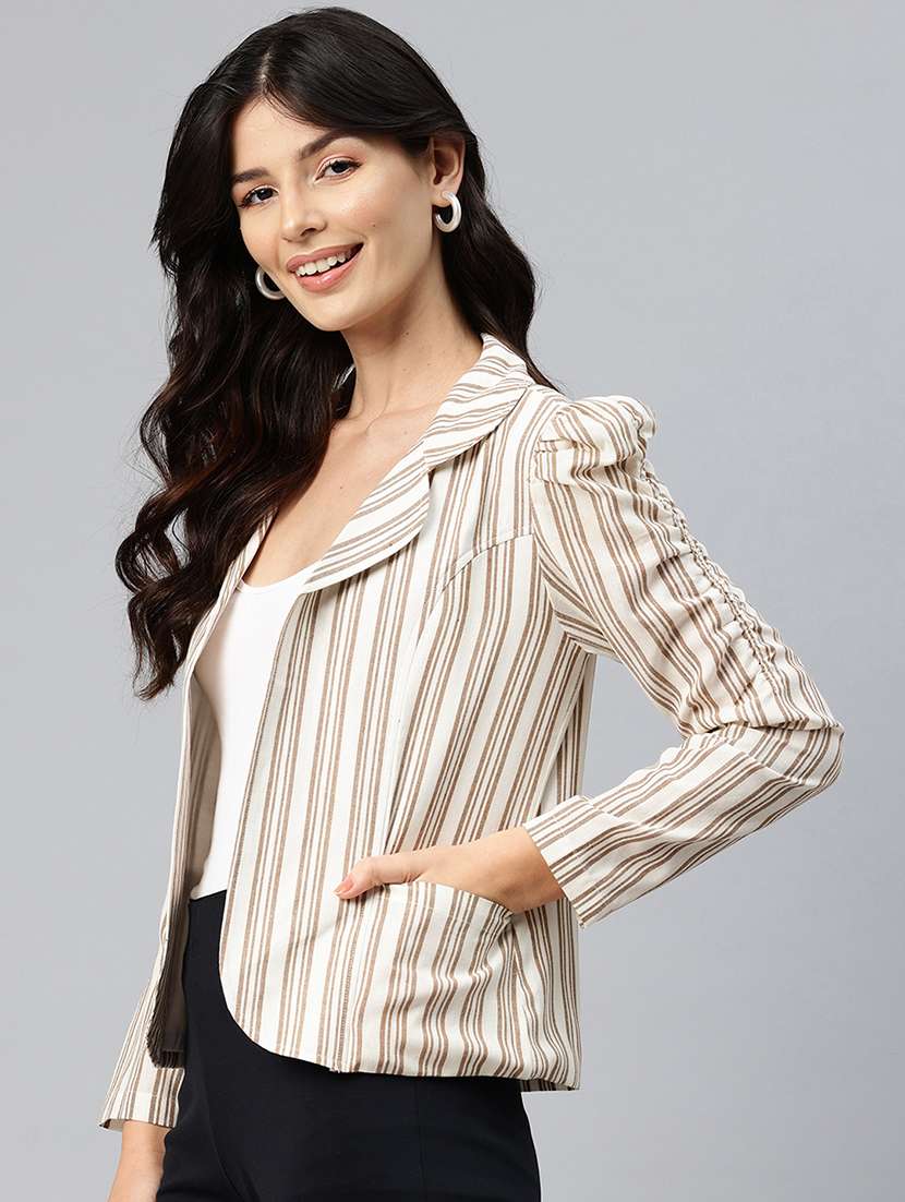 women striped long sleeve formal blazer - 21529728 -  Standard Image - 1