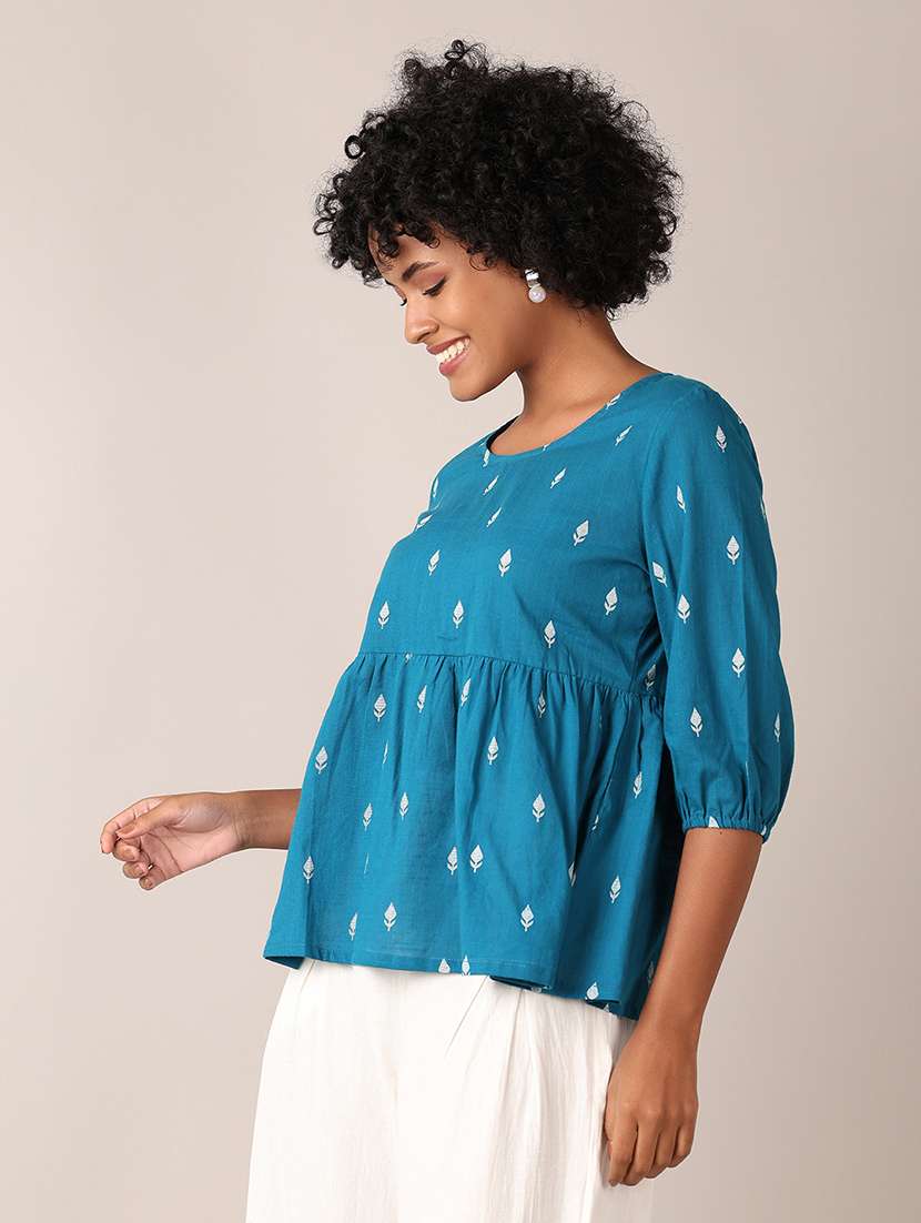 women printed three quarter sleeves flared top - 21529822 -  Standard Image - 1