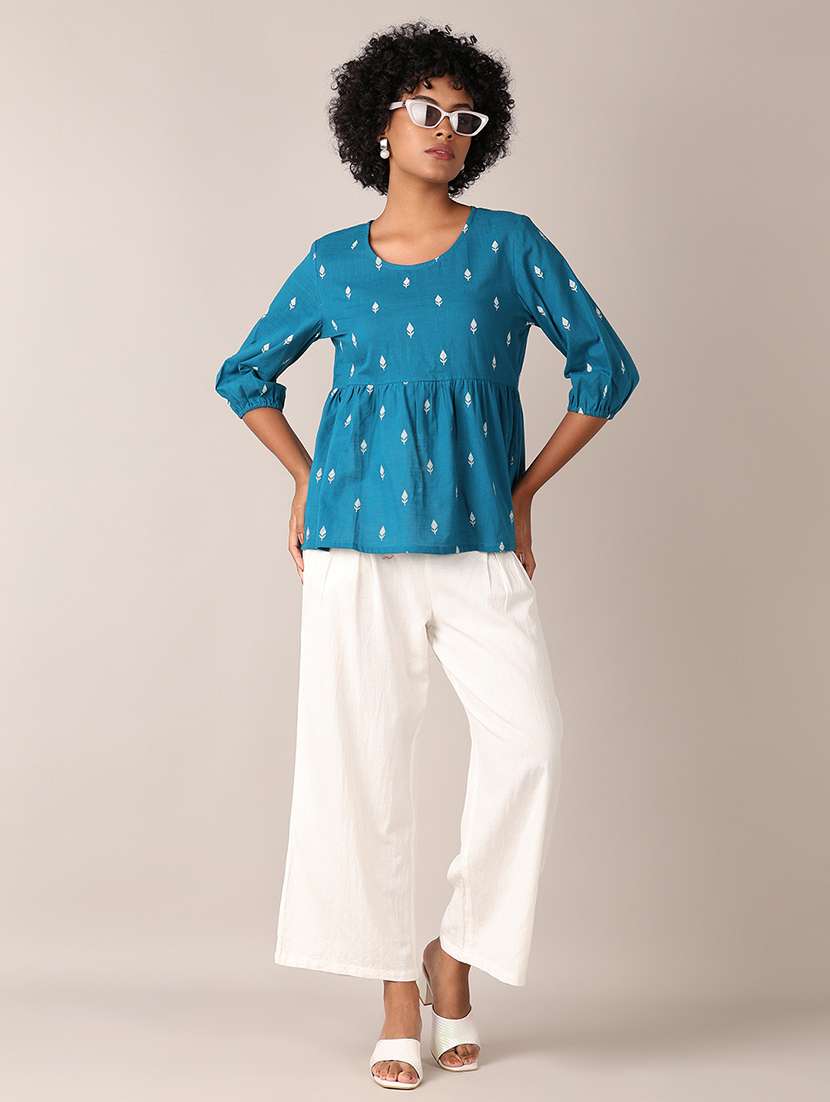 women printed three quarter sleeves flared top - 21529822 -  Standard Image - 4