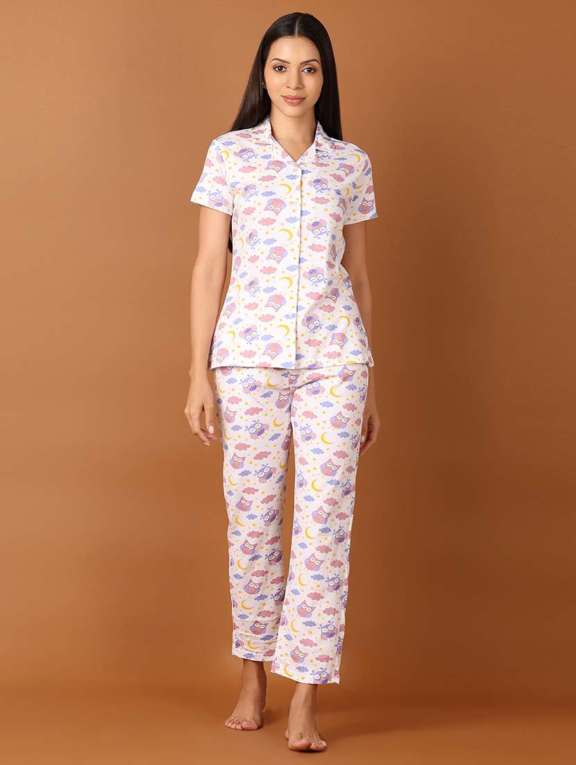 women printed nightwear pyjama set