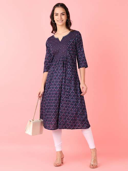 women three quarter sleeve a-line kurta - 21529848 - Standard Image - 0