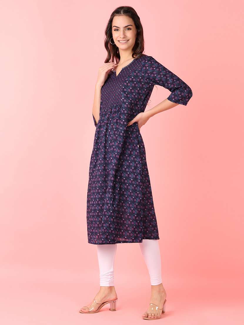women three quarter sleeve a-line kurta - 21529848 - Standard Image - 1