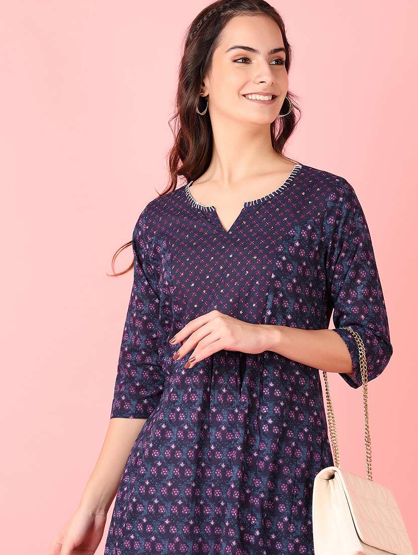 women three quarter sleeve a-line kurta - 21529848 - Standard Image - 4