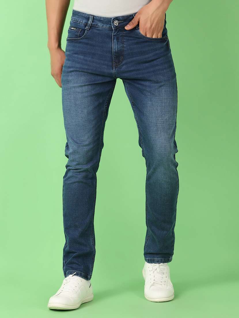 men plain mid rise denim jean