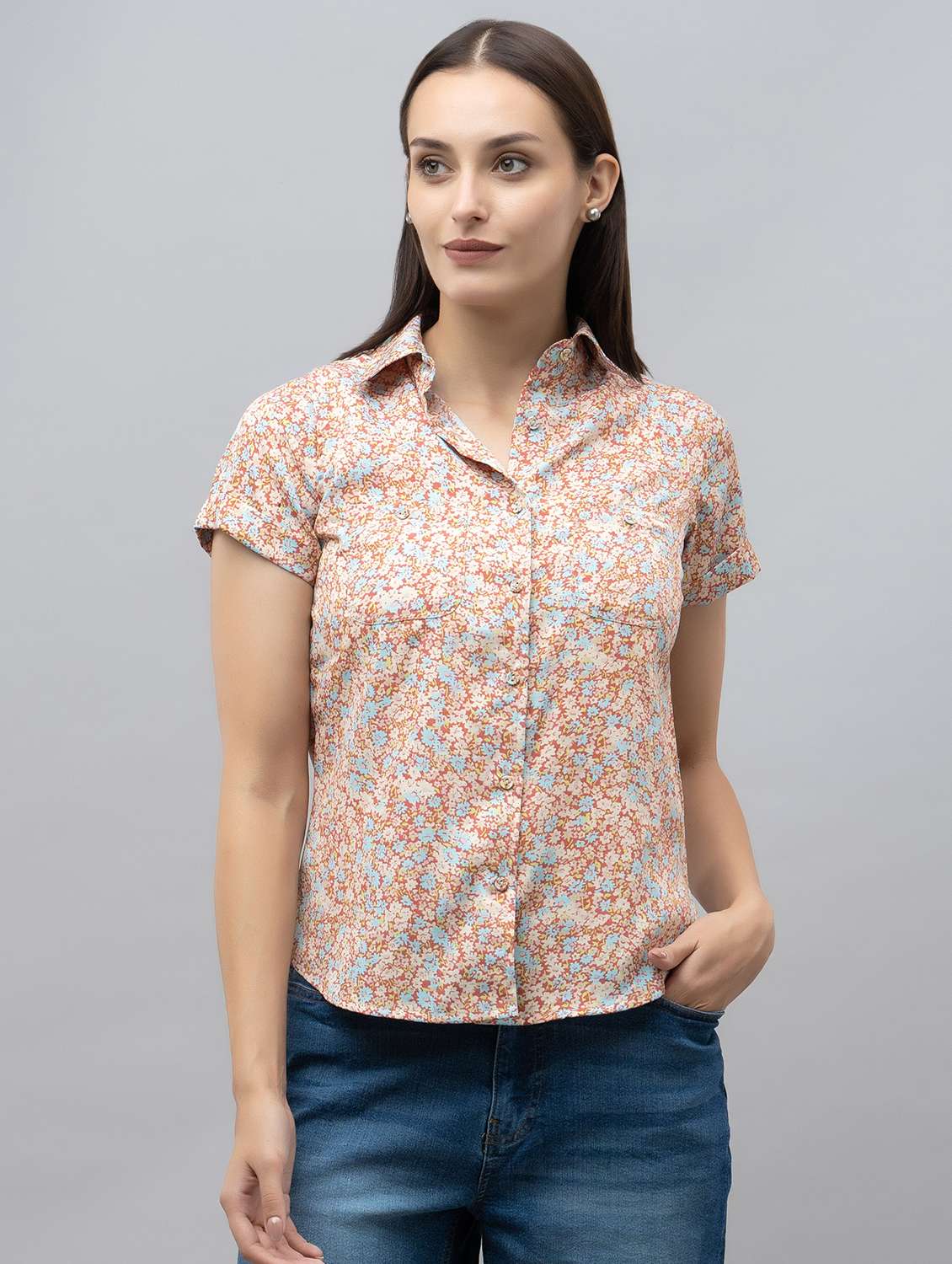 women red linen regular shirt