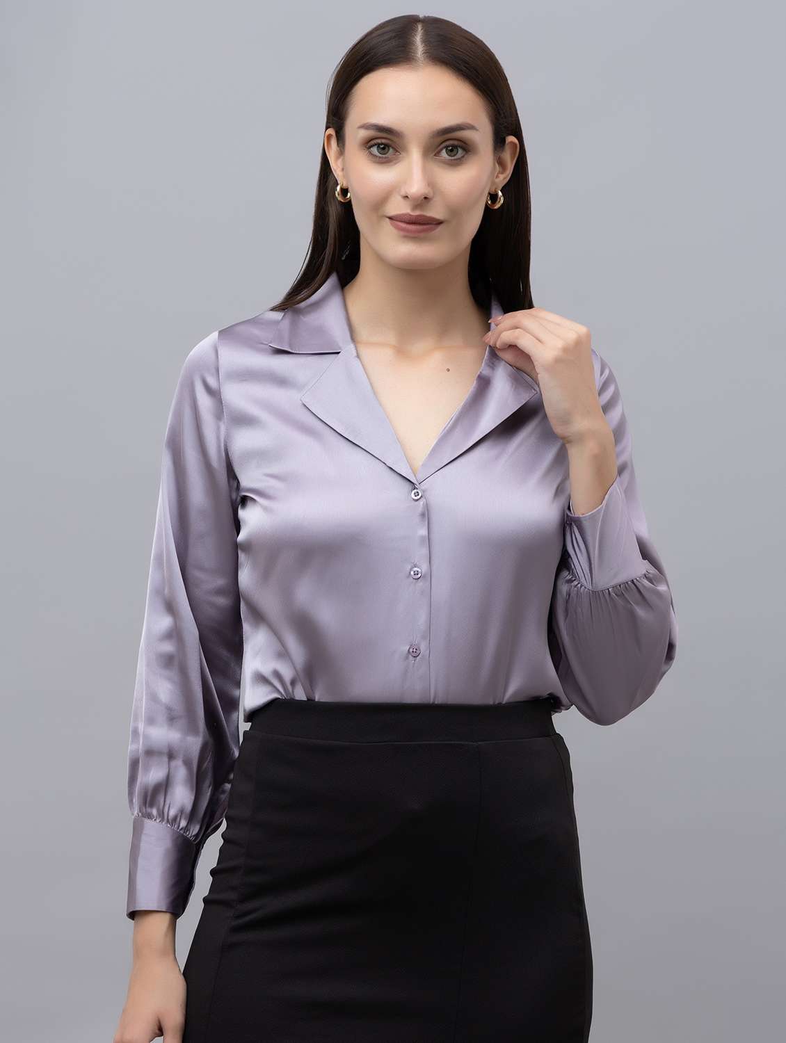 women lavender satin regular shirt