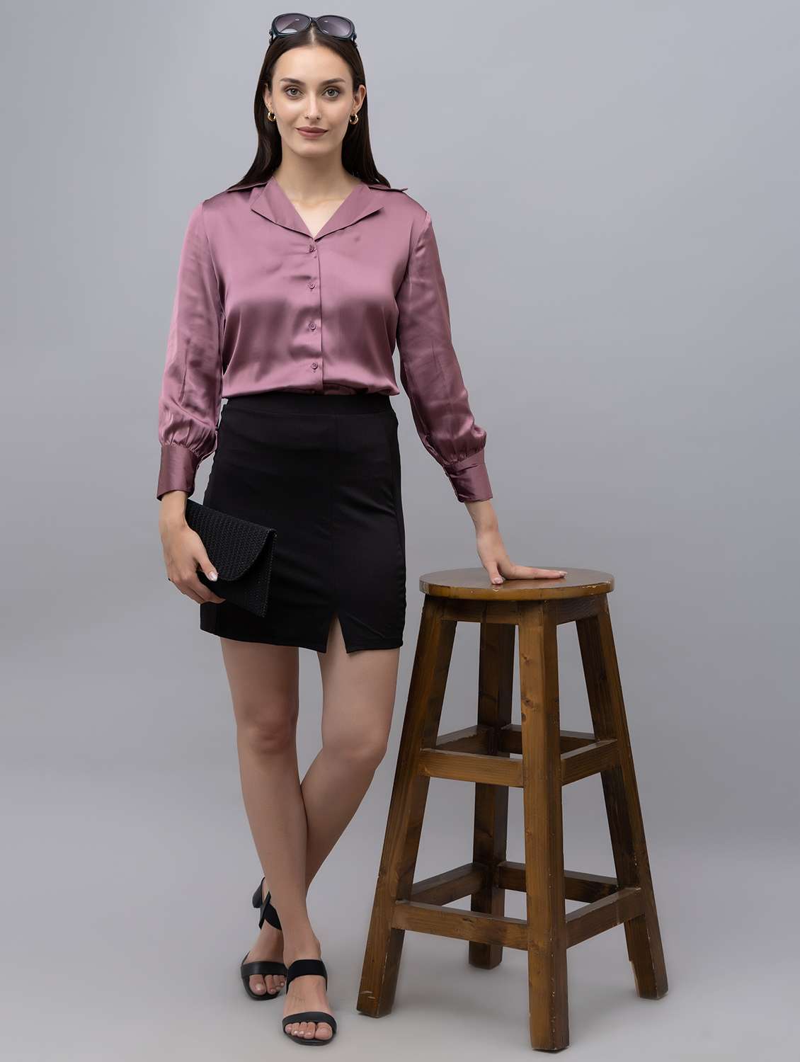 women purple satin regular shirt - 21529982 - Standard Image - 4